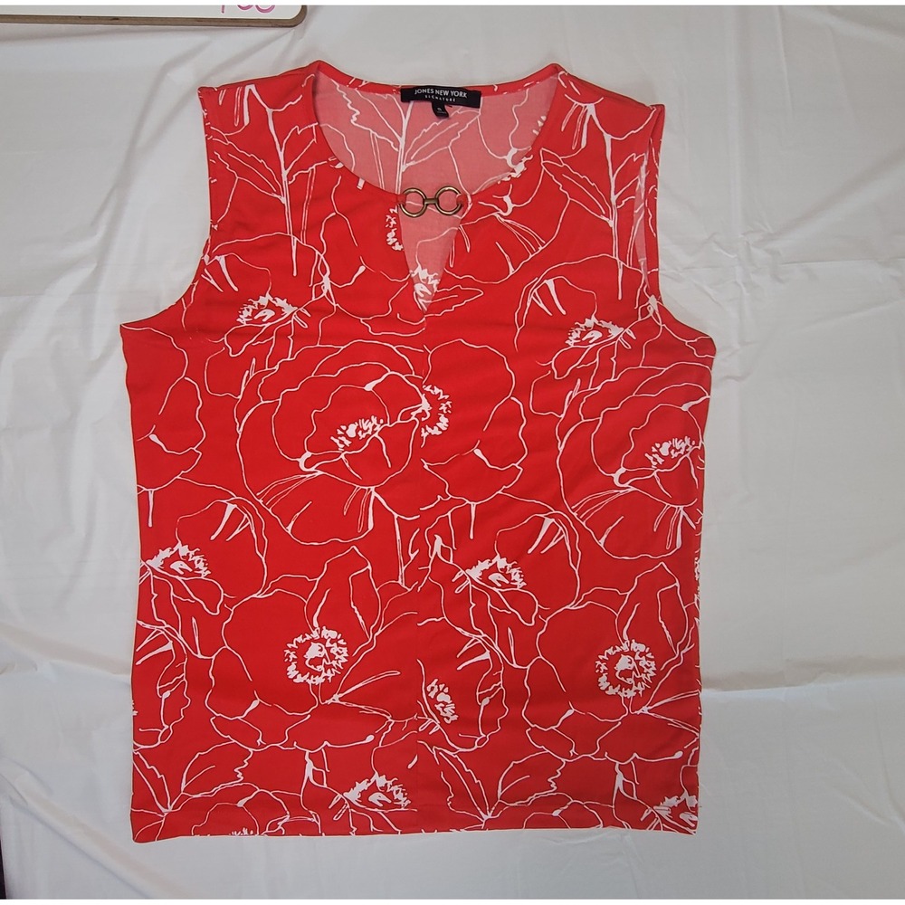 Womens Jones New York sleeveless blouse. Size Small. Red/white.